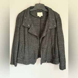 LOFT Black and White Knit Cotton Blend Jacket